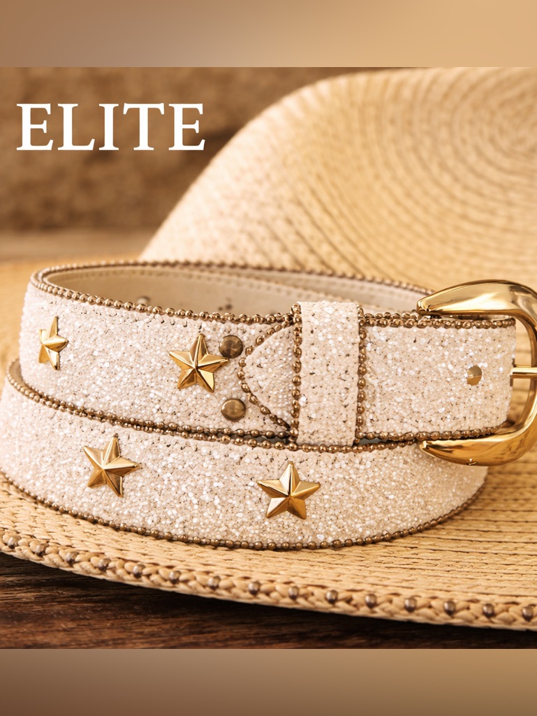 Vtg Elite Western Star Studded Glitter Belt Cowgirl Y2k Rodeo Glam Waist Size M